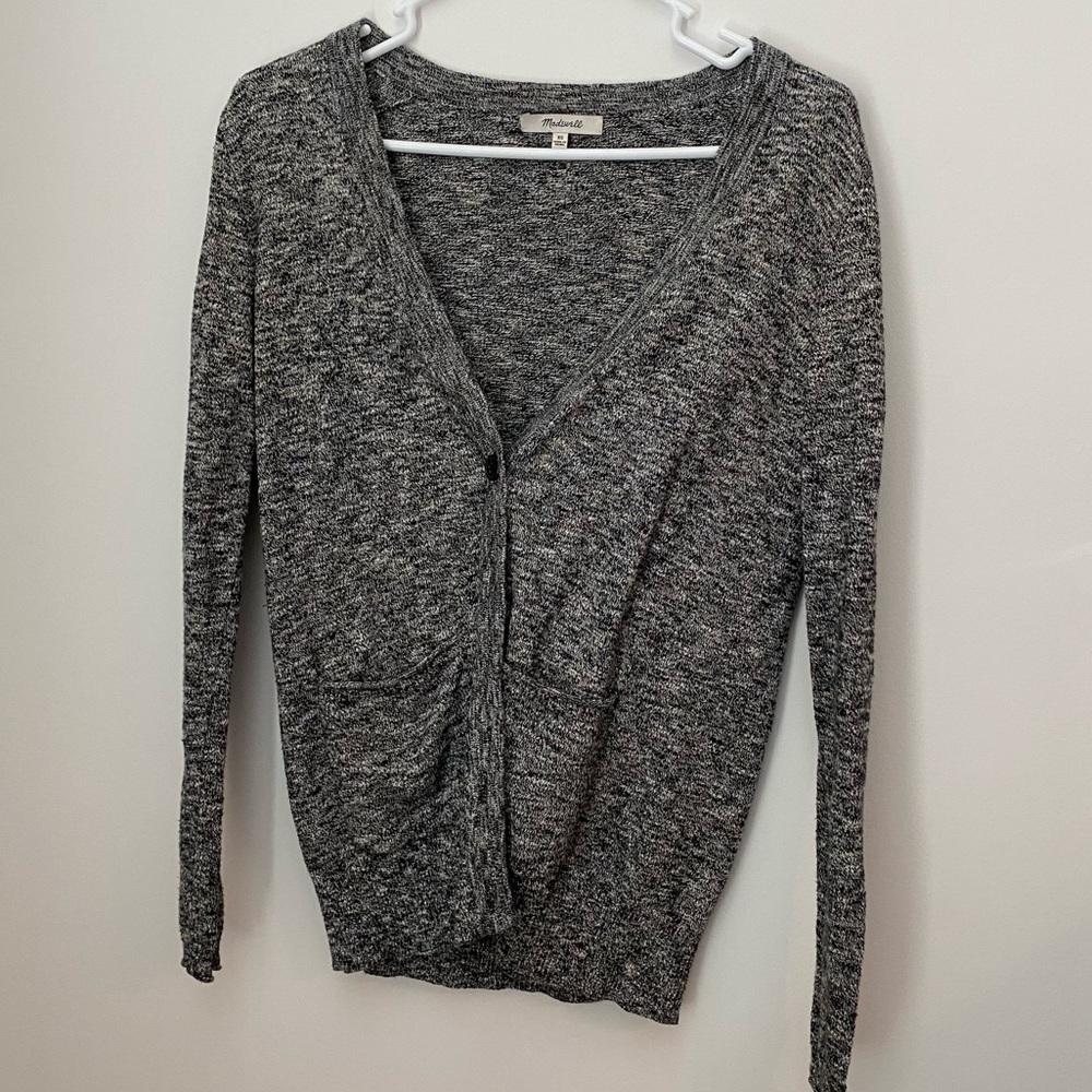 Madewell Black and White Marled Cardigan Sweater